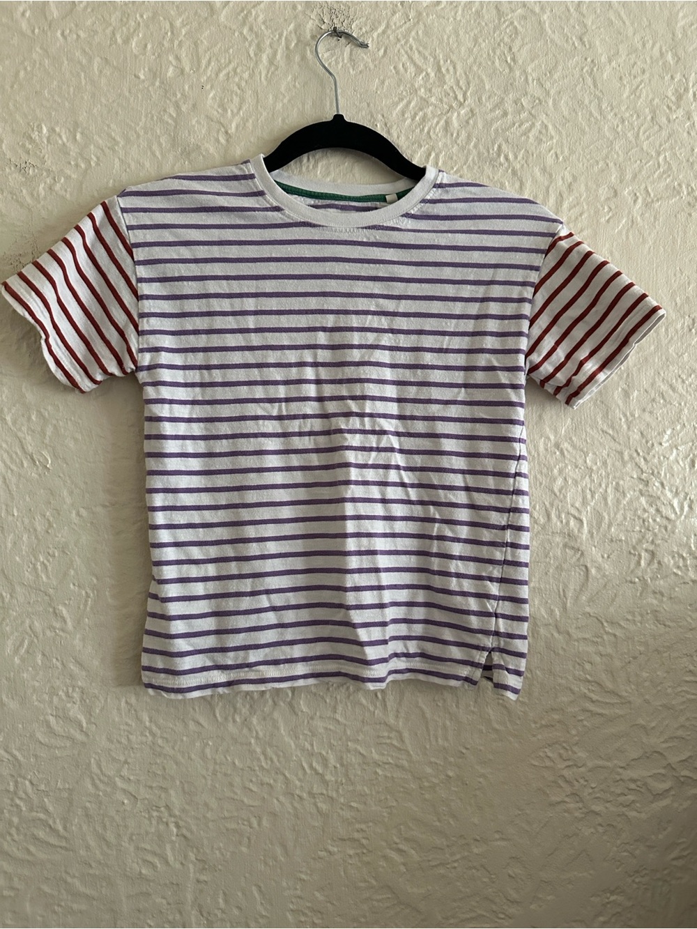 Mini Boden Striped T-Shirt White Lavender Purple Terracotta 8-9Y Kids Children’s